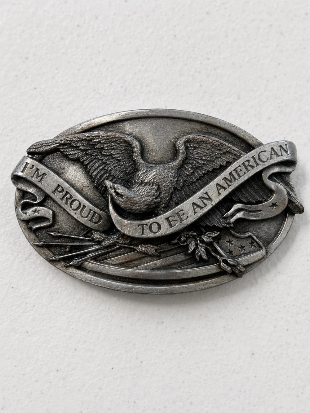 Vintage 1983 Bergamot Brass Works Eagle Belt Buckle I’m Proud To Be American USA